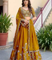 Regal Mustard Yellow Sequins Silk Haldi Wear Lehenga Choli With Dupatta