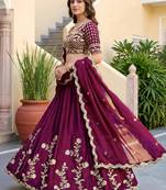 Elegant Wine Sequins Silk Traditional Lehenga Choli With Dupatta