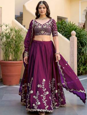 Elegant Wine Sequins Silk Traditional Lehenga Choli With Dupatta 4