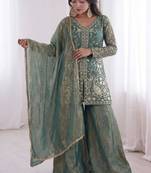 blue silk blend  readymade suit with embroidery & sequence work
