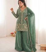 sea green silk blend  readymade suit with embroidery & sequence work