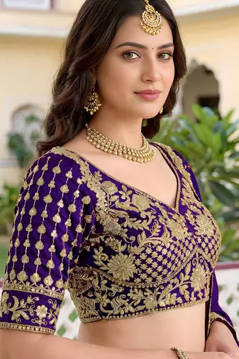Fantastic Purple Thread Work Silk Reception Wear Lehenga Choli