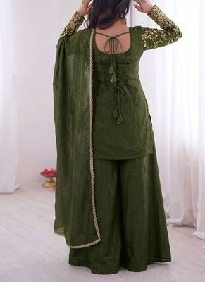  green silk blend  readymade suit with embroidery & sequence work 4