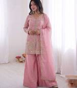 pink silk blend  readymade suit with embroidery & sequence work