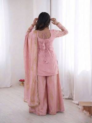 pink silk blend  readymade suit with embroidery & sequence work 3