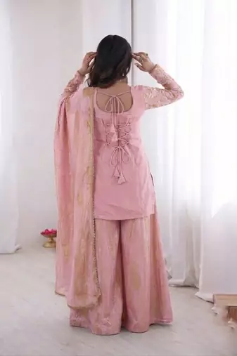 Pink Silk Readymade Suit with Embroidery & Sequence Work