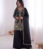black silk blend  readymade suit with embroidery & sequence work