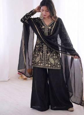 black silk blend  readymade suit with embroidery & sequence work 2