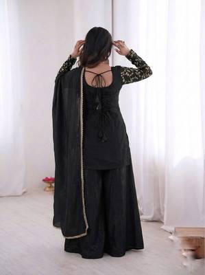 black silk blend  readymade suit with embroidery & sequence work 4