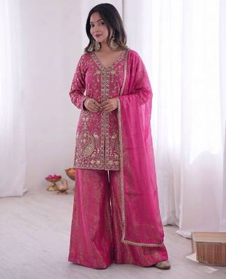rani silk blend  readymade suit with embroidery & sequence work 1