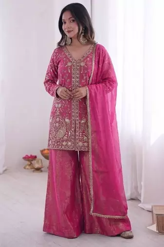 rani silk blend  readymade suit with embroidery & sequence work