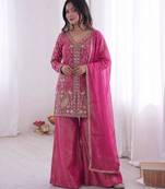 rani silk blend  readymade suit with embroidery & sequence work