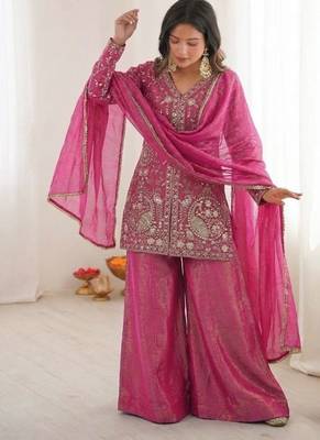 rani silk blend  readymade suit with embroidery & sequence work 2