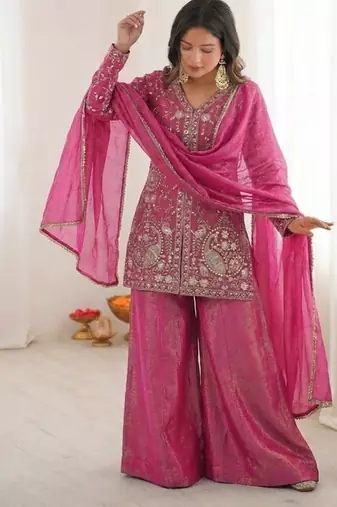 rani silk blend  readymade suit with embroidery & sequence work