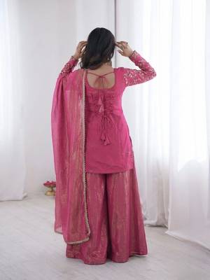 rani silk blend  readymade suit with embroidery & sequence work 4