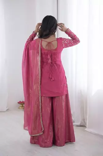 rani silk blend  readymade suit with embroidery & sequence work