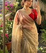 Cream Color hand work Silk Blend Saree