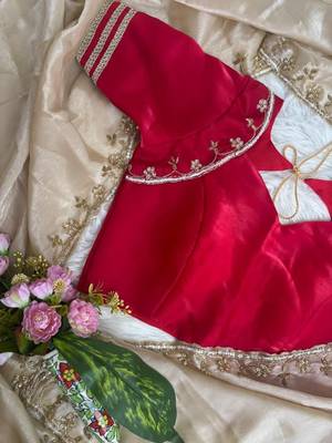 Cream Color hand work Silk Blend Saree 2