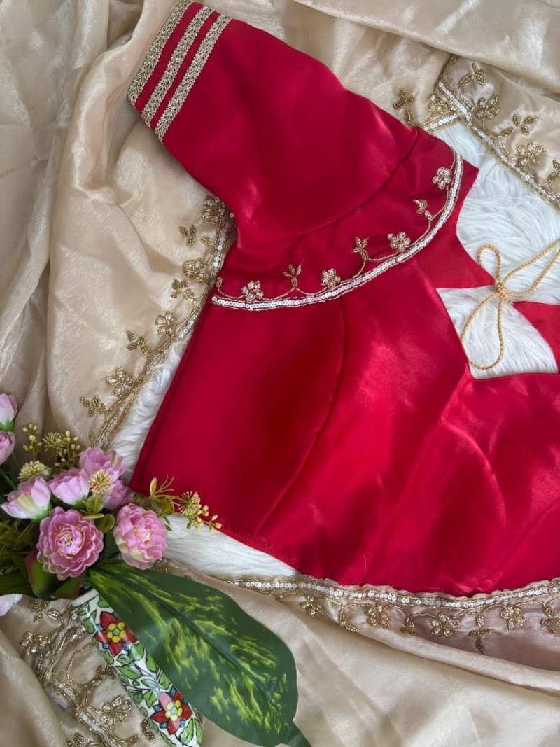 Cream Color hand work Silk Blend Saree