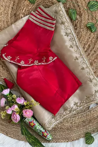Cream Color hand work Silk Blend Saree