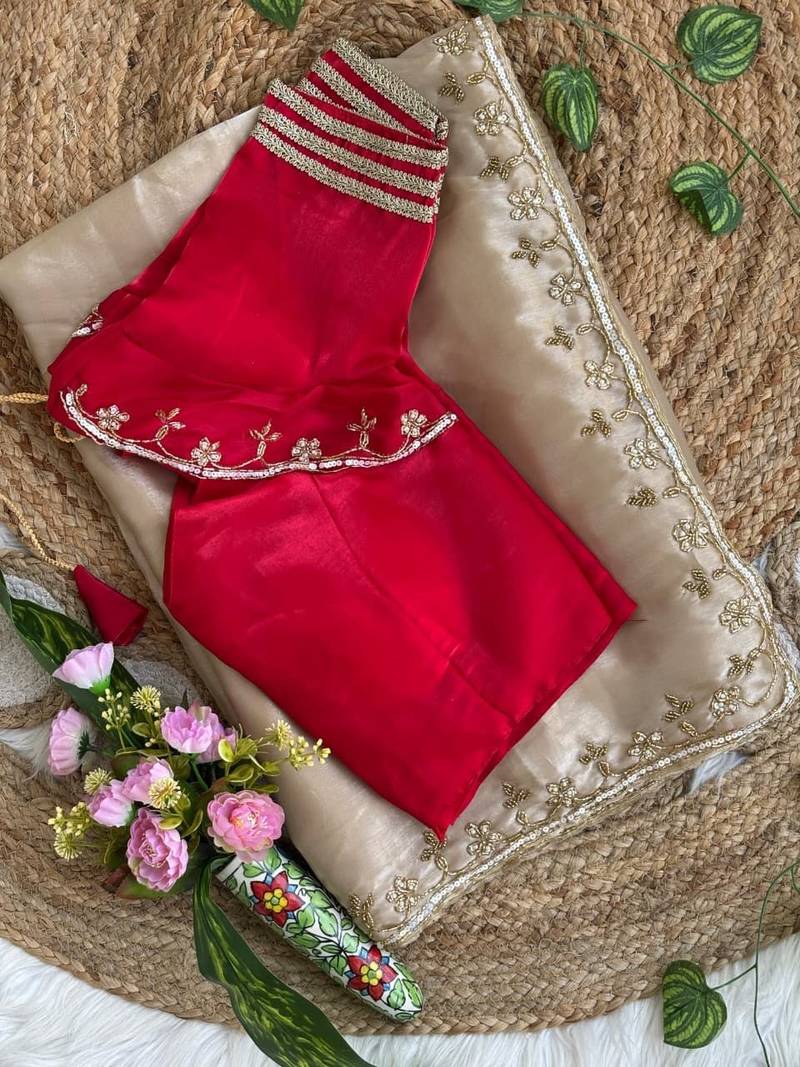 Cream Color hand work Silk Blend Saree