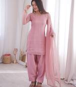 pink silk blend  blend  readymade suit with lace work