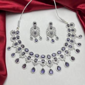 amethyst crystal choker necklace and drop earrings set, vintage bridal wedding jewellery 1