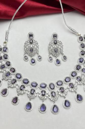 amethyst crystal choker necklace and drop earrings set, vintage bridal wedding jewellery