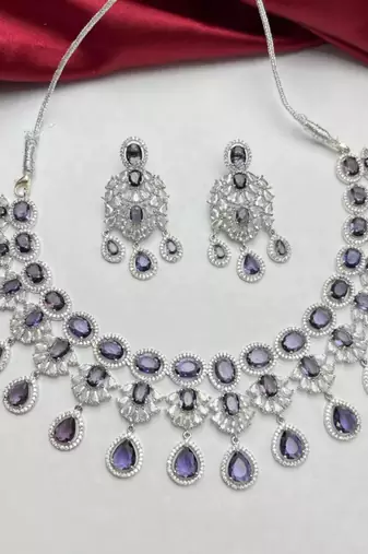 amethyst crystal choker necklace and drop earrings set, vintage bridal wedding jewellery