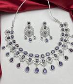 amethyst crystal choker necklace and drop earrings set, vintage bridal wedding jewellery