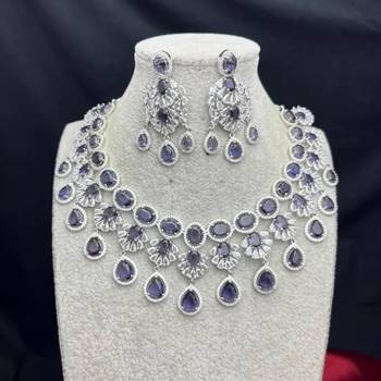 amethyst crystal choker necklace and drop earrings set, vintage bridal wedding jewellery 2