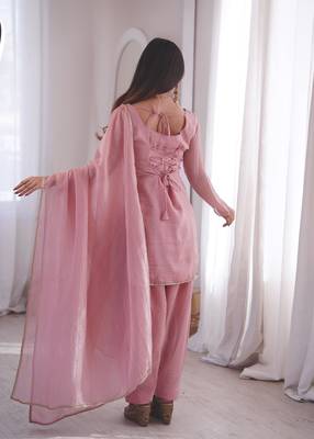 pink silk blend  blend  readymade suit with lace work 4