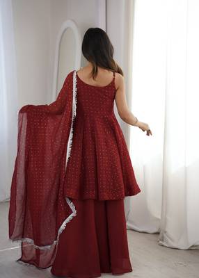 maroon silk blend  readymade suit with zarkhand & lace work 3
