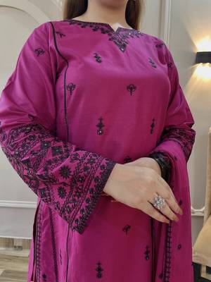 purple cotton readymade suit with thread & sequence work 2