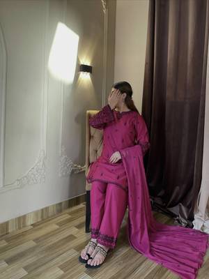 purple cotton readymade suit with thread & sequence work 3