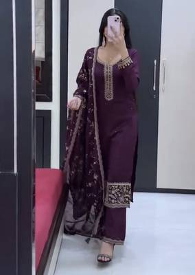purple georgette readymade suit with diamond & sequence work 1