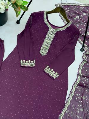 purple georgette readymade suit with diamond & sequence work 2