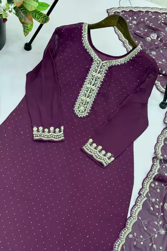 purple georgette readymade suit with diamond & sequence work