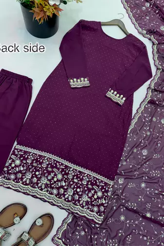 purple georgette readymade suit with diamond & sequence work