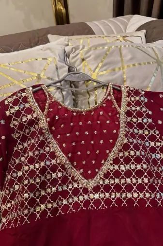 maroon georgette readymade anarkali suit with embroidery & sequence work