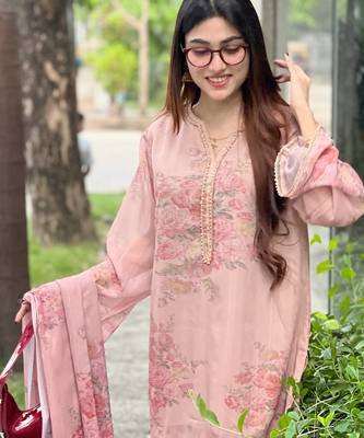 pink georgette readymade suit with digital printed work 2
