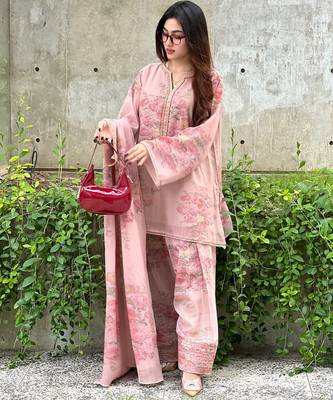 pink georgette readymade suit with digital printed work 1