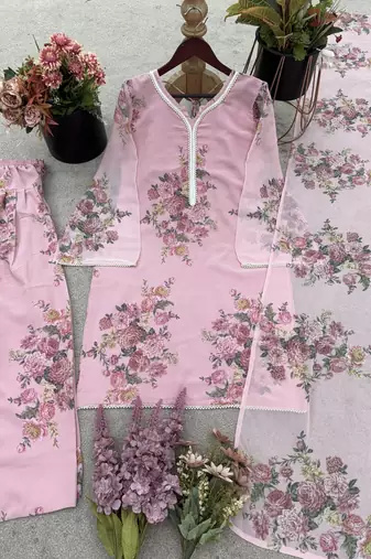 pink georgette readymade suit with digital printed work