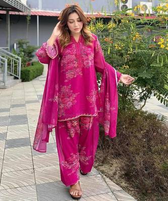 rani georgette readymade suit with digital printed work 1
