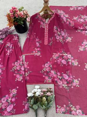 rani georgette readymade suit with digital printed work 2