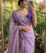 lavender Color hand work Silk Blend Saree