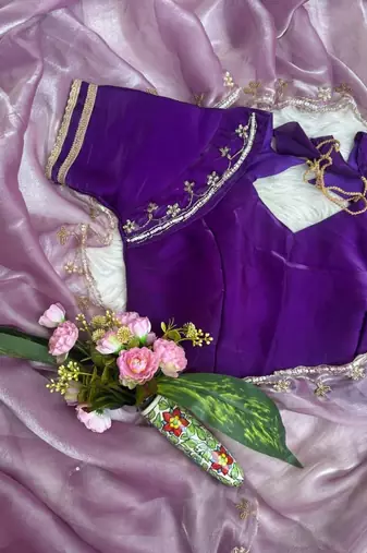 lavender Color hand work Silk Blend Saree