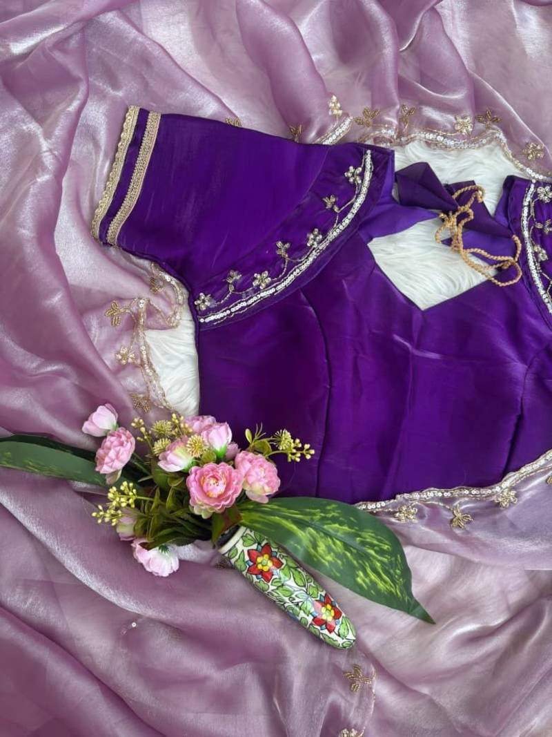 lavender Color hand work Silk Blend Saree