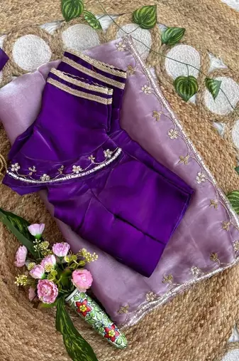 lavender Color hand work Silk Blend Saree