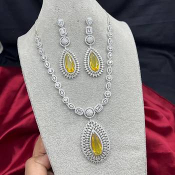 yellow teardrop cz bridal jewellery set, silver pear pendant necklace, drop earrings 3